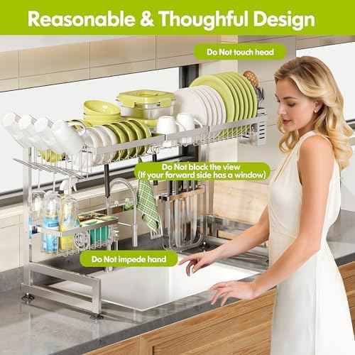 BOOSINY Over The Sink Dish Drying Rack with Cup and Utensil Holder