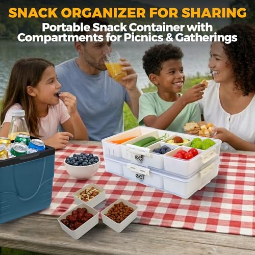 Stackable Snackle Box Container 2 Pack, 14 Compartments with 2 Drain