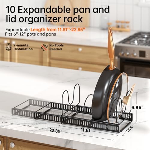 MUDEELA Expandable Pot and Pan Lid Organizer, 10 Divider, Black