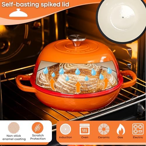 Nuovva Enamelled Cast Iron Cookware Bundle – Dutch Oven Pot with Lid