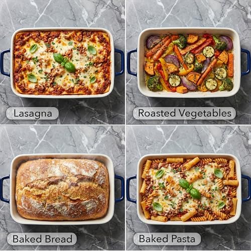 OVENTE 3 Qt Rectangular Ceramic Baking Dish with Lid, Blue BP13BL