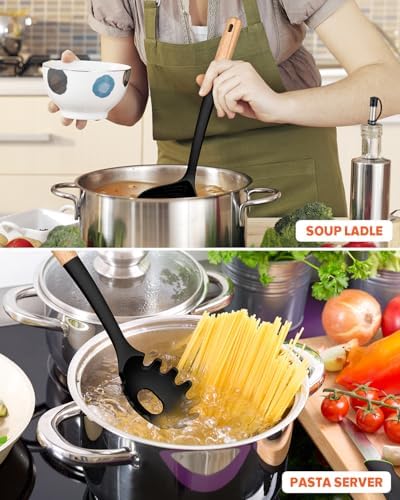 Badiano Kitchen Pasta Fork and Ladle Set, Black