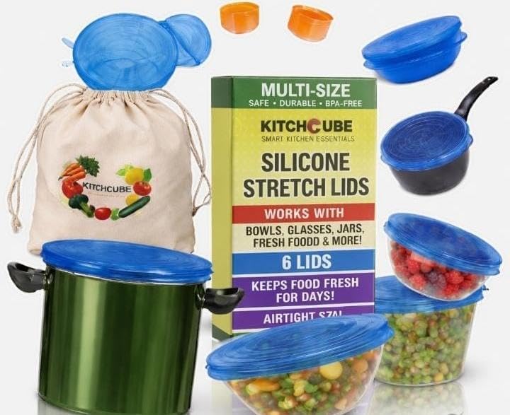 Silicone Stretch Lids, 6 Pcs, Blue