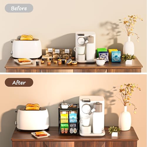 Tea Bag Organizer Box - Wooden Tea Bag Storage with 2 Drawers, Holder
