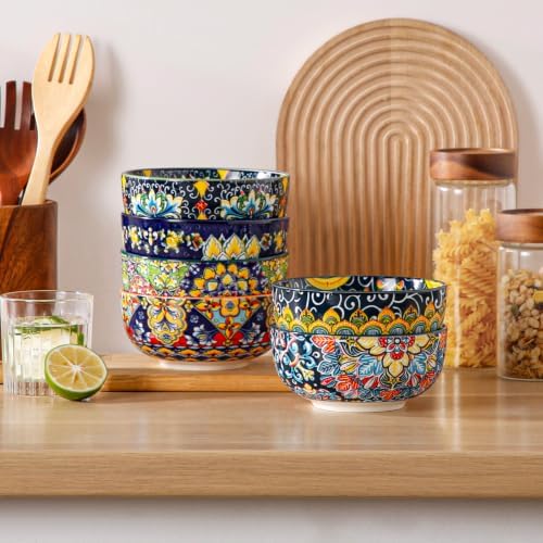 vancasso SIMI 28 oz Cereal Bowls Set of 6, Bohemian Ceramic Soup Bowls