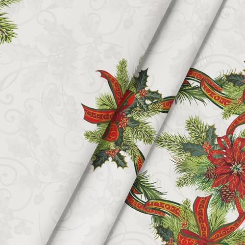 Horaldaily Christmas Tablecloth 70 x 70 Inch Round Poinsettia Golden