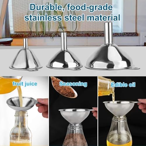 3Pcs Stainless Steel Funnel Set (Large/Medium/Small) – Food Grade