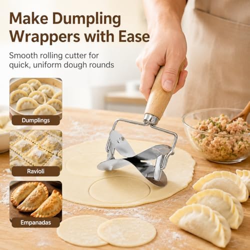 IMIKEYA Dumpling Wrapper Cutter, Dough Cutter Mold with Wooden Handle
