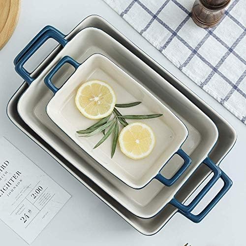 KOOV Ceramic Baking Dish Set of 3, 12 x 8.5 Inches, Blue