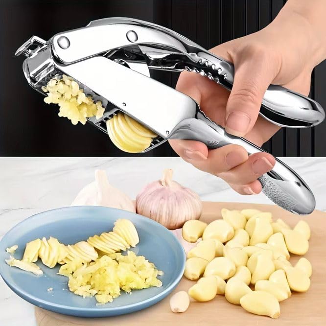 Stainless Steel Garlic Press and Slicer, 3-in-1