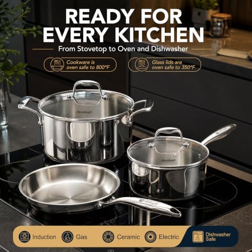 MICHELANGELO 5-Ply Stainless Steel Cookware Set, 23-Piece Pots and Pans Set