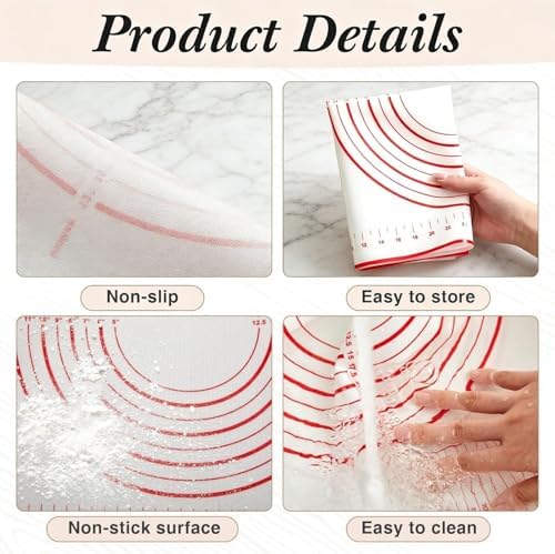 3-Piece Set,French Wooden Rolling Pin,Silicone Baking Mat,Dough