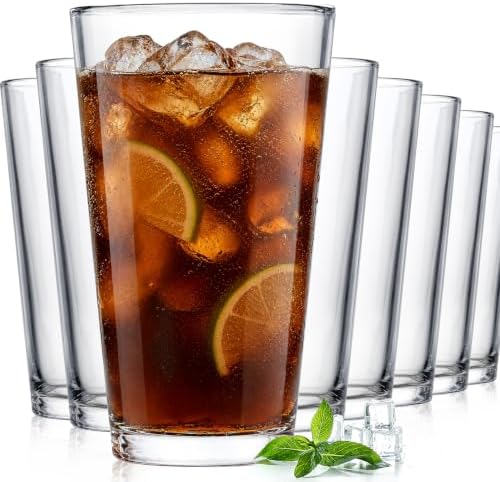16oz Drinking Glasses Set of 8, Stackable Heavy Base Water Glass Cups