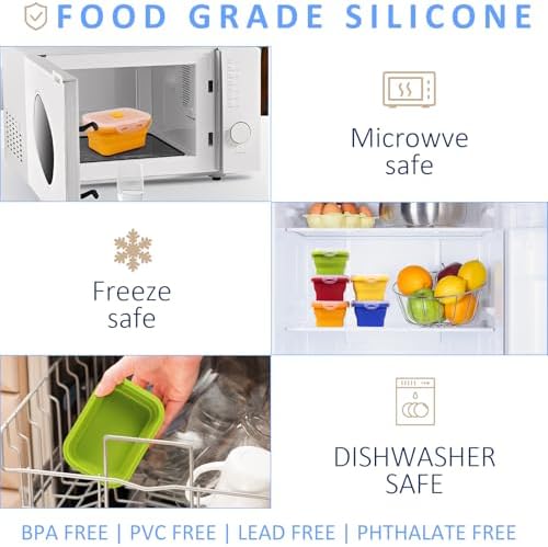 5 Pack Collapsible Silicone Food Storage Containers with