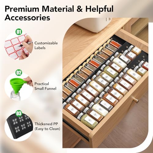 Spice Drawer Organizer 3-Tier Expandable (11"-22" Wide), Spice Rack
