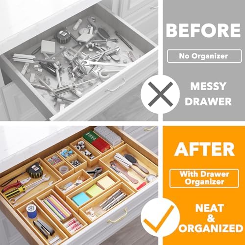 SpaceAid Bamboo Spice Drawer Organizer and 14-Piece Storage Boxes Set