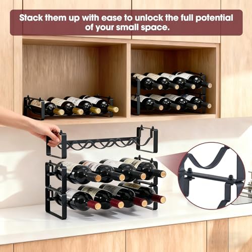 Stackable Countertop Wine Rack, 12 Wine Bottles Holder for Inside