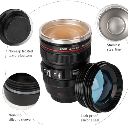 Camera Lens Coffee Mug,Travel Coffee Cup,Stainless Steel Lens Mug