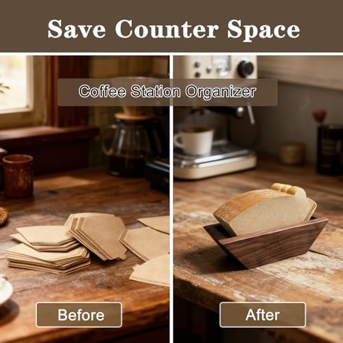 Magnetic Coffee Filter Holder, Solid Walnut, Holds Up to 100 Cone