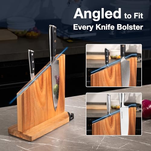 Gourmetop Light Acacia Magnetic Knife Block with Sharpener