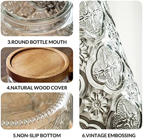 35oz/1000ml Glass Storage Jars with Nature Wood Lids, Airtight Food