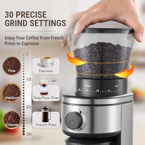 AYCHIRO Electric Conical Burr Coffee Grinder, 30 Settings