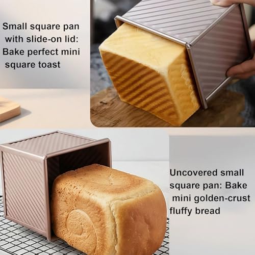 Mini Pullman Loaf Pan with Lid, 2-Pack 4 Inch Square Pan, Gold