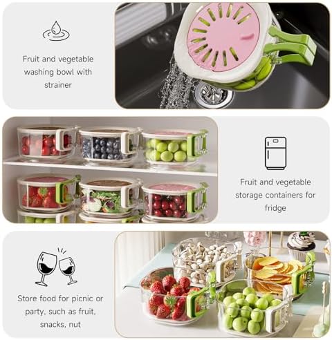 Fruit Vegetable Washing Bowl with Strainer, 2 Pack (Pink)