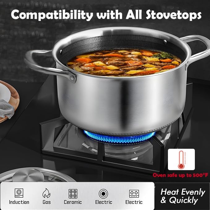 Toutrop Hybrid Nonstick 8-Quart Stockpot, Stainless Steel Stock Pot - Image 2