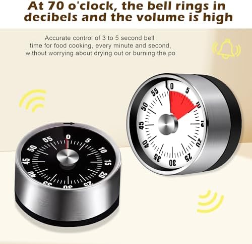 Mechanical Kitchen Timer, Magnetic Base, Silver and Black
