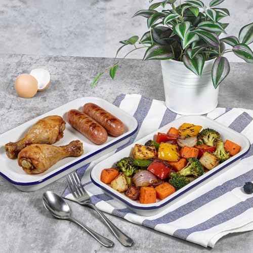Webake Enamelware 1/8 Sheet Pan, 2 Pack Enameled Steel Small Baking