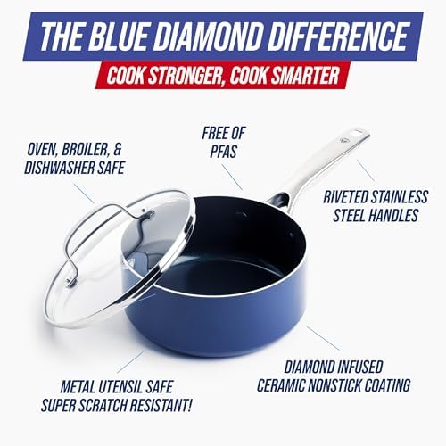 Blue Diamond 2QT Diamond Infused Ceramic Nonstick Sauce Pan with Lid