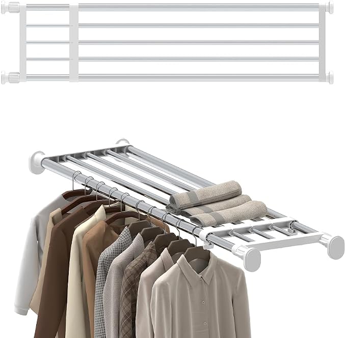 Hershii Tension Shelf Expandable Rod Closet System Heavy Duty Clothes Hanger by FineLivingStartingwithaHome