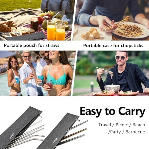 Aosbos Reusable Straws Carrying Case, Portable Small Pouch for Metal