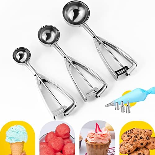 Ecowin Cookie Scoop Set Ice Cream Scoops, 3 PCS Thick Stainless Steel