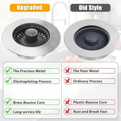Anlige Kitchen Sink Drain Strainer,3in1 Pop Up Kitchen Sink Stopper