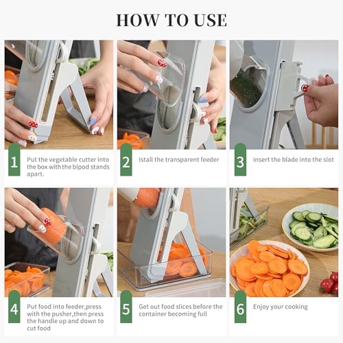 Safe Mandoline Slicer for Kitchen, Adjustable Vegetable Slicer, Julienne Slicers, Cut Resistant Stainless Steel Blades, Potato Fry Cutter, Onion Chopper, Detachable, Dishwasher Safe, Kitchen Gadgets