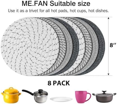 ME.FAN 8 Inch Trivets for Hot Dishs, Cotton Thread Weave Trivets 8 Set
