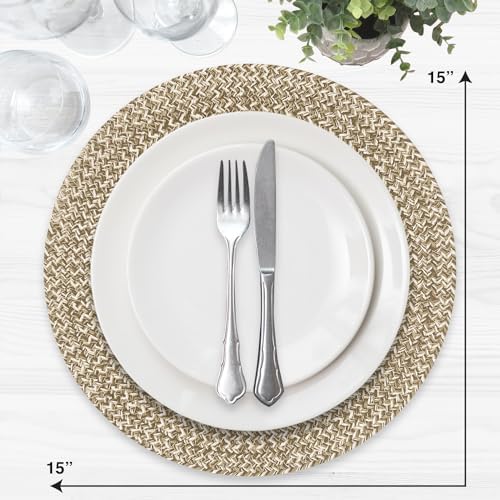 Marled Twist Set of 8 Placemats, 15" Round Cotton, Beige, Heat