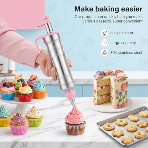 Dessert Decorating Syringe Set, Stainless Steel Frosting Kit