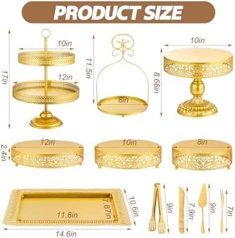 Wenqik 15 Pcs Gold Cake Stand Set Metal Dessert Display Set Tiered