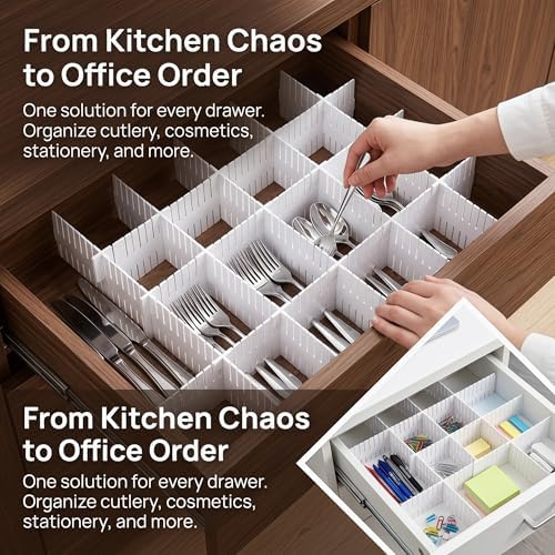 20 PCS Drawer Divider with 25 Accessories, Adjustable Drawer Organizer