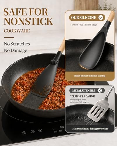 Astercook Cooking Spoon, 2 Pack, Nonstick Safe Silicone Spoonula
