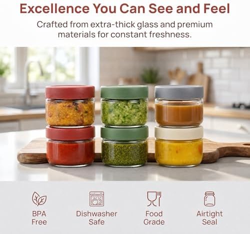 EONJOE 2 oz Glass Dressing Containers With Lids, Sauce Jars for Lunch