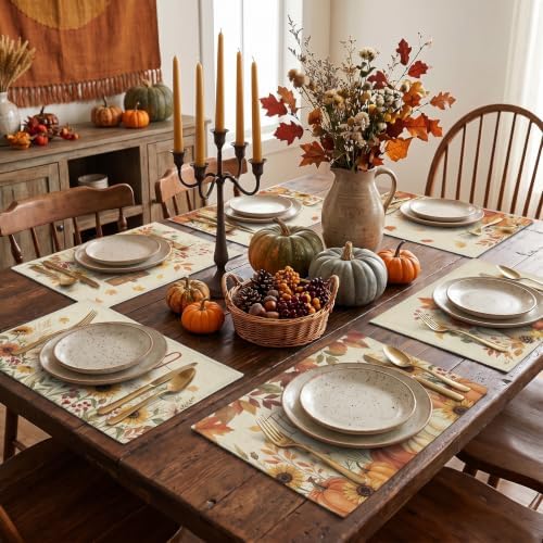 Fall Wildflower Placemats Set of 6, Autumn Place Mats 16x11in