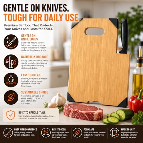 Bamboo Cutting Board with Knife Set, 13.4 x 9.4 Inch Wooden Chopping