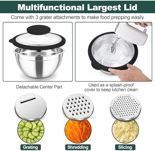 TeamFar Mixing Bowls, Stainless Steel Salad Serving Bowl with Clear
