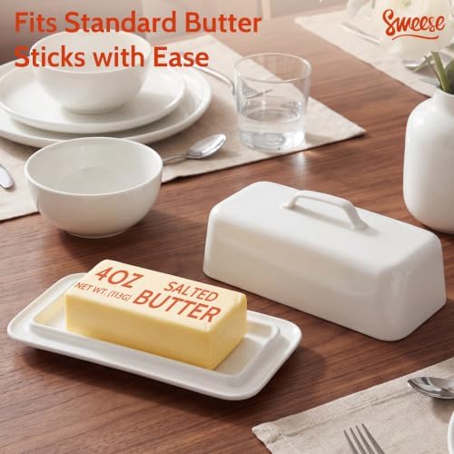 Sweese Ceramic Butter Dish with Lid for Countertop, 6.6“ Large Butter