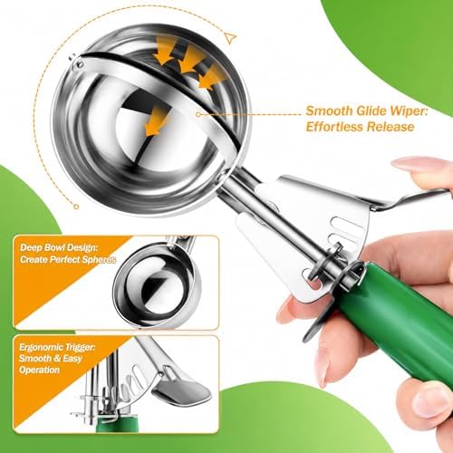 Cookie Scoop Set of 3, Ice Cream Scoop with Trigger & Anti-Freeze Grip