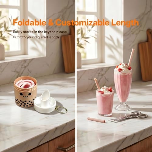 Reusable Silicone Straws with Keychain, Portable Travel Straws Set